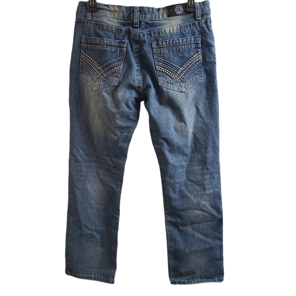 Fiend Denim Co. Light Wash Distressed Straight Leg Heavy Stitching Jeans 36 x 32 - Picture 1 of 7